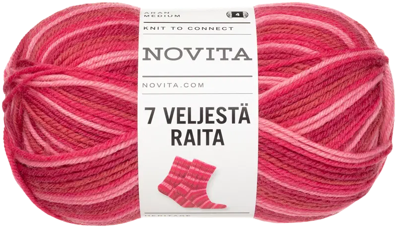 Novita 7 Veljestä Raita 纱线 100g 玫瑰梦境 938｜Novita lanka 7 Veljestä Raita 100g ruusuinen uni 938