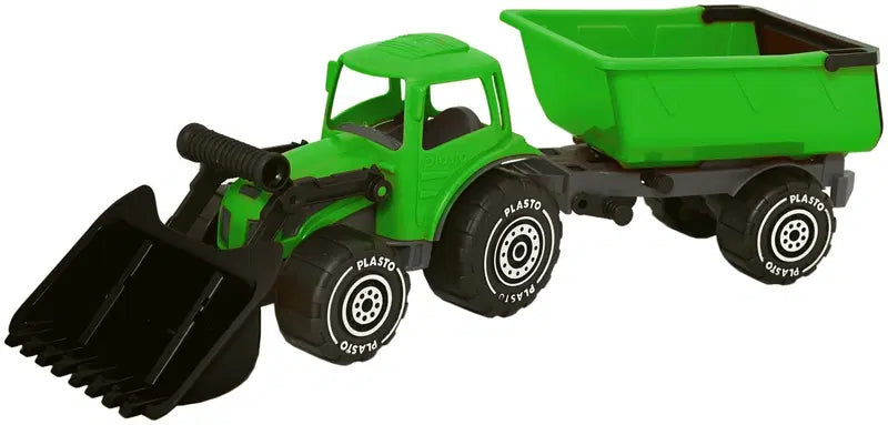 Plasto 铲斗拖拉机及拖车，长56.5厘米，绿色｜Plasto kauhatraktori ja peräkärry, pituus 56,5 cm, väri vihreä