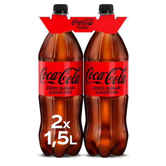 2-pack Coca-Cola Zero Sugar virvoitusjuoma muovipullo 1,5 L｜Coca-Cola 2 件装可口可乐零糖软饮料塑料瓶 1,5 L