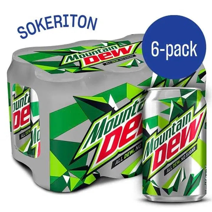 6 x Mountain Dew No Sugar virvoitusjuoma 0,33 l｜Mountain Dew 6 x 激浪无糖软饮料 0,33 l