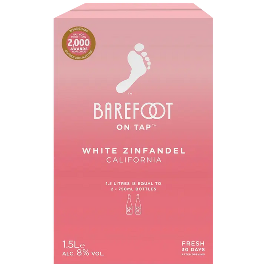 Barefoot White Zinfandel rosee viini 8 til- % 1,5 l bib｜Barefoot 白仙粉黛玫瑰饮品 8 vol% 1.5 升围兜
