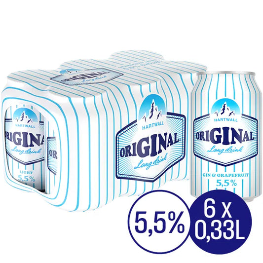 6 x Hartwall Original Long Drink White Label Grapefruit 5,5% 0,33 l｜Hartwall Original Long Drink 6 x Hartwall 原味长饮白标葡萄柚 5.5% 0,33 l