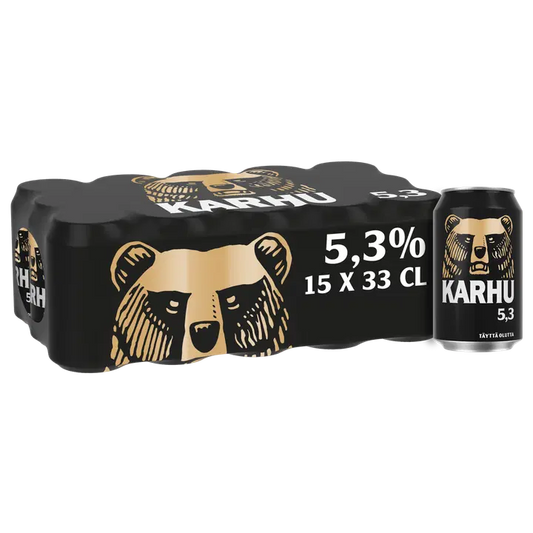 15-pack Karhu Lager olut 5,3% tölkki 0,33 L｜Karhu 15 罐装 Karhu 拉格饮料 5.3% 罐装 0,33 L