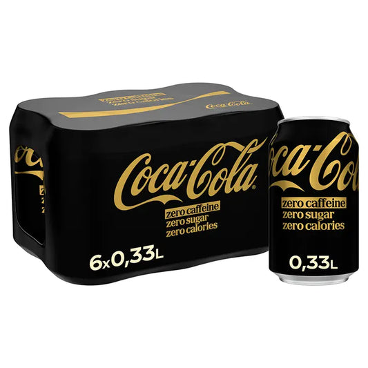 6-pack Coca-Cola Zero Sugar Kofeiiniton virvoitusjuoma tölkki 0,33 L｜Coca-Cola 6 件装可口可乐零糖无咖啡因软饮料罐 0,33 L