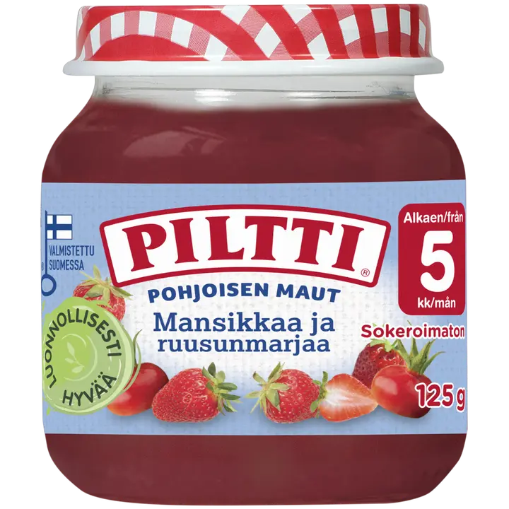 PILTTI Pohjoisen Maut 125g Mansikkaa ja ruusunmarjaa marjasose 5kk｜Piltti Pohjoisen Maut 125g 草莓和玫瑰果浆果泥 5 个月