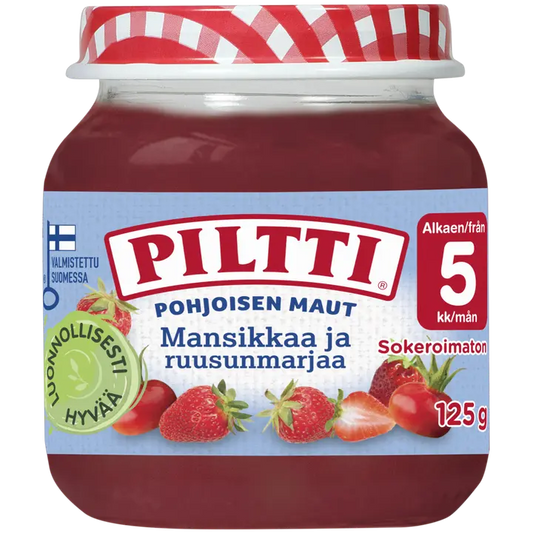 PILTTI Pohjoisen Maut 125g Mansikkaa ja ruusunmarjaa marjasose 5kk｜Piltti Pohjoisen Maut 125g 草莓和玫瑰果浆果泥 5 个月