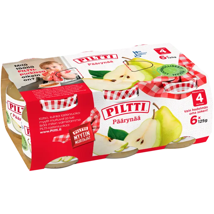 PILTTI 6x125g Päärynää hedelmäsose 4kk｜Piltti 6x125g 梨果泥 4 个月