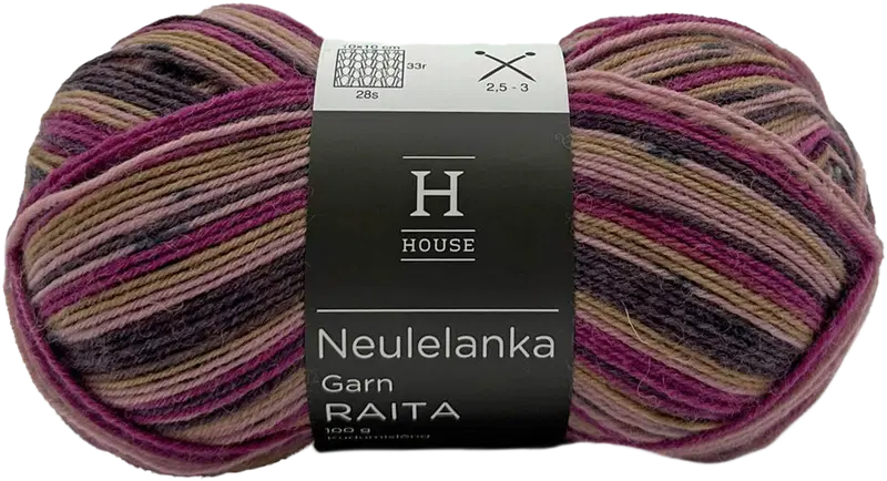 House 袜子线 条纹图案 100克 紫红/浅粉/米色 82448｜House sukkalanka Raita-kuvio 100 g Fuchsia/light pink/beige 82448
