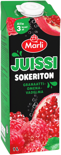 Marli Juissi Sokeriton Granaattiomena-vadelmamehujuoma 1 L｜Juissi sokton Marli Juissi 无糖石榴覆盆子汁饮料 1 L