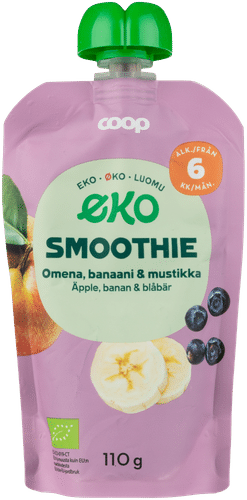 Coop 有机苹果香蕉蓝莓果昔 110克 6个月｜Coop Eko smoothie omena, banaani & mustikka luomu 110 g 6 kk