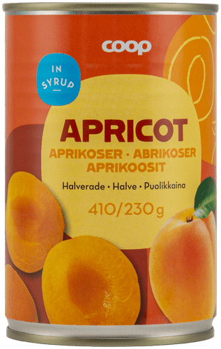 Coop aprikoosit puolikkaina sokeriliemessä 410/230 g