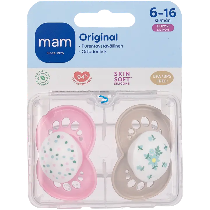 MAM Original 2kpl Silk Teat 6-16kk silikonitutti｜None MAM Original 2 件装真丝奶嘴 6-16 个月硅胶奶嘴