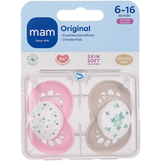 MAM Original 2kpl Silk Teat 6-16kk silikonitutti｜None MAM Original 2 件装真丝奶嘴 6-16 个月硅胶奶嘴