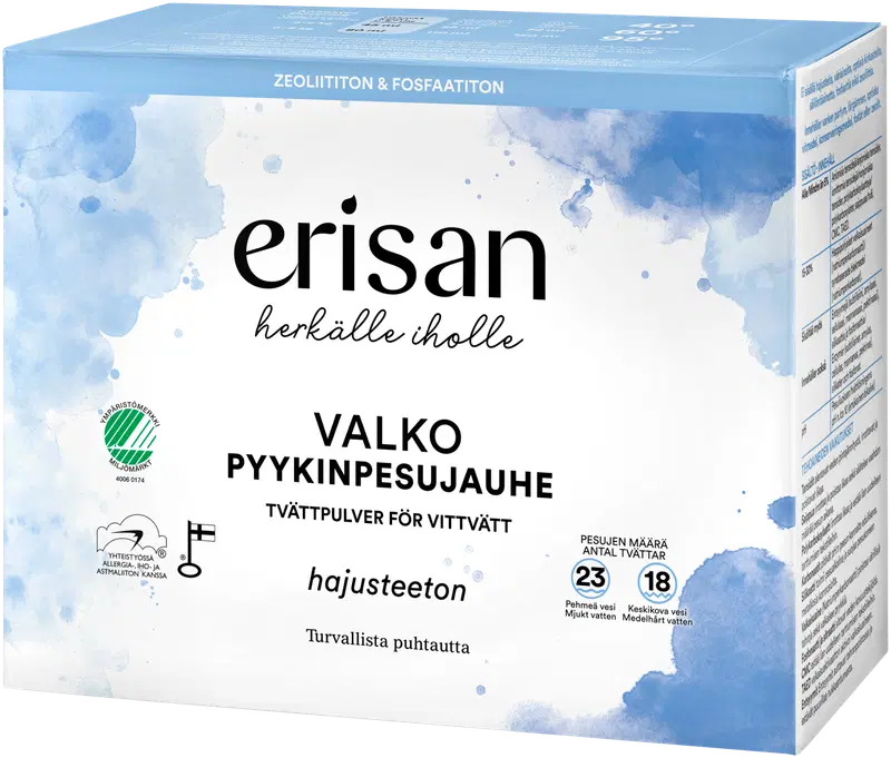 Erisan 无香白色洗衣粉 1 kg｜Erisan Hajusteeton Valko Pyykinpesujauhe 1 kg