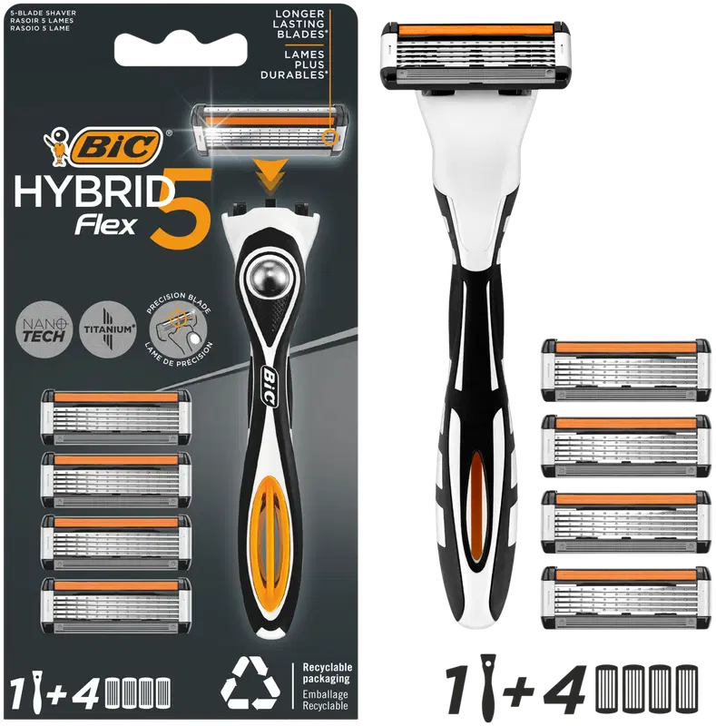 BiC Hybrid Flex 5 刀身及4个替换刀头｜BIC Hybrid Flex 5 varsi ja 4 vaihtoterää