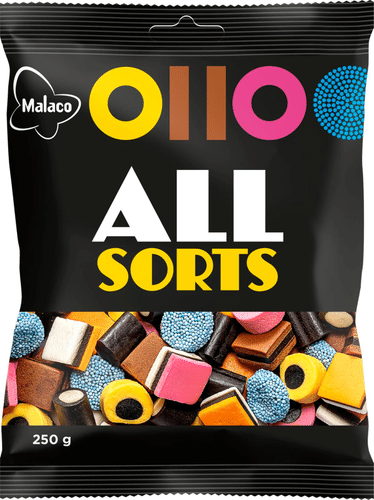Malaco 奥索茨原味甘草糖混合装 250g｜Malaco Allsorts Original lakritsisekoitus 250g
