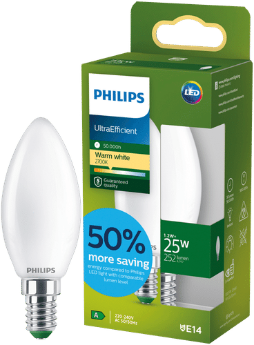Philips 高效LED灯泡1.2W B35 E14 2700K 252LM磨砂