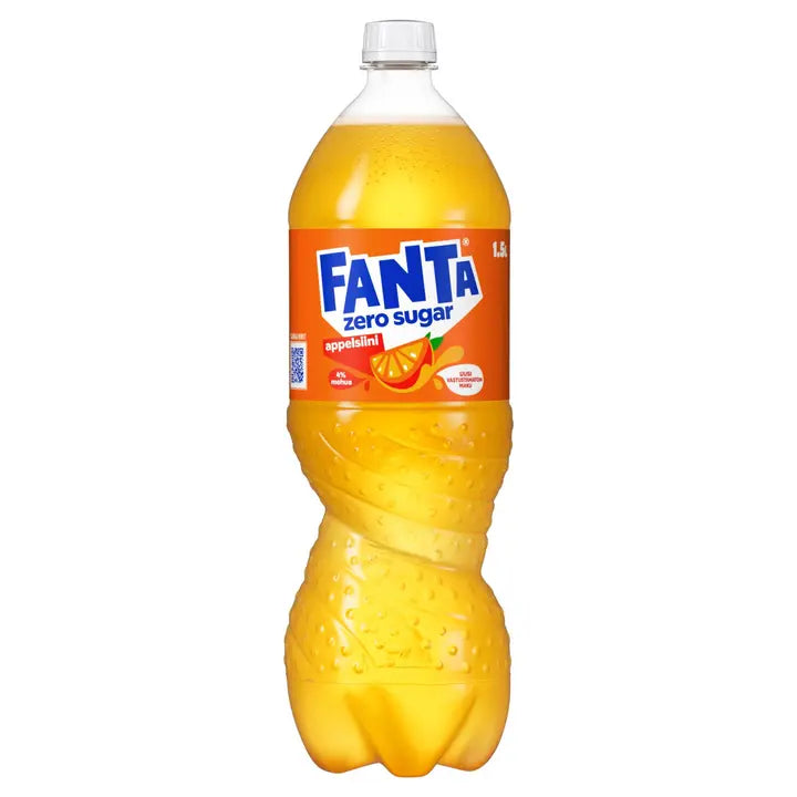 Fanta Appelsiini Zero sokeriton virvoitusjuoma muovipullo 1,5 L｜Fanta 橙子零无糖软饮料塑料瓶 1,5 L