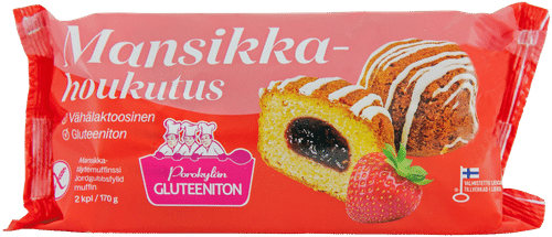 Porokylän Mansikkahoukutus 2 kpl / 170 g gluteeniton mansikkatäytemuffinssi｜Porokylän 草莓诱惑 2个/170g 无麸质草莓夹心马芬
