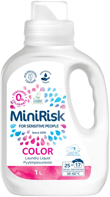 Mini Risk 彩色无香型洗衣液 1L｜Mini Risk Color hajusteeton pyykinpesuneste, 1L