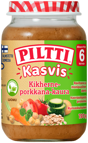 Piltti 蔬菜泥 190g 鹰嘴豆胡萝卜燕麦 6个月 有机｜Piltti Kasvis 190g Kikherne-porkkana kaura lastenateria 6kk Luomu
