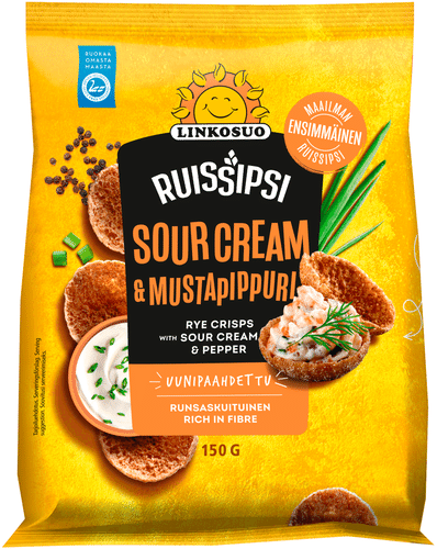 Linkosuo 黑麦薯片酸奶油黑胡椒味 150g｜Linkosuo Ruissipsi sourcream & mustapippuri 150g