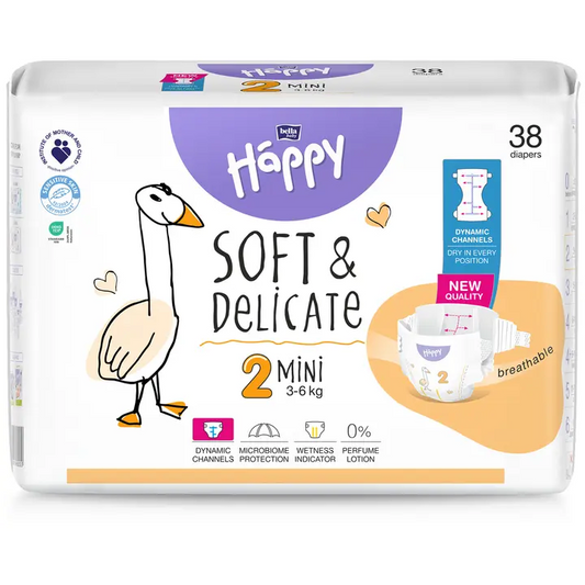 Happy Diapers Bella Mini 2 teippivaippa 38 kpl 3-6 kg｜Happy Diapers Bella Mini 2 胶带纸尿裤 38 片 3-6 公斤