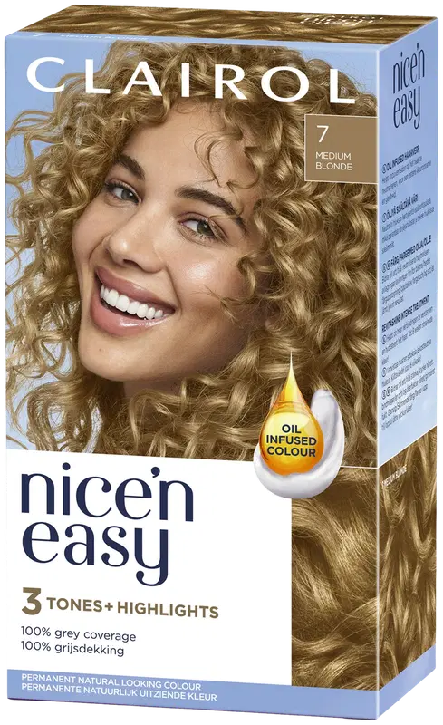 Clairol 妮丝易持久染发剂 7 中浅亚麻色｜Clairol Nice'n Easy kestoväri 7 keskivaalea