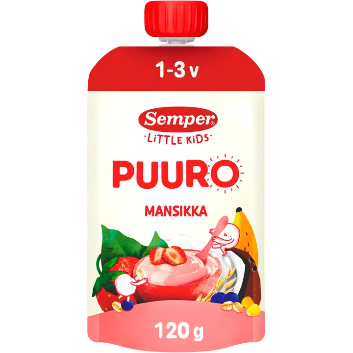 Semper Puuro Mansikka, banaani, mustikka & kaura 1-3 v käyttövalmis lastenpuuro 120g｜Semper 粥 草莓、香蕉、蓝莓和燕麦 1-3 岁即食儿童粥 120g