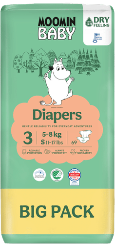 Moomin Baby 粘贴式纸尿裤 3号 69片 5-8kg｜Moomin Baby Diapers teippivaippa koko 3, 69 kpl  5-8 kg