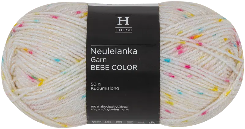 House Bebe Color 毛线 50克 彩虹，白色 31375｜House lanka Bebe Color 50 g sateenkaari, valkoinen 31375