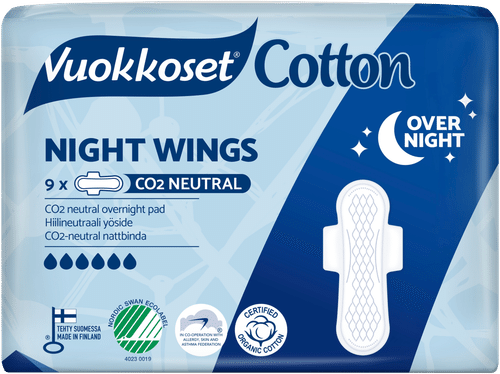 Vuokkoset Cotton Night Wings 夜用护垫 9 kpl