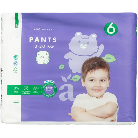 Änglamark housuvaippa koko 6, 13-20 kg 34 kpl｜Änglamark 裤子尿布尺寸 6，13-20 公斤 34 kpl