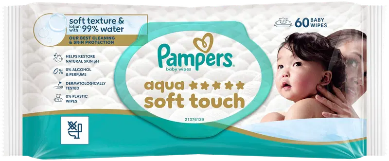 Pampers Harmonie Aqua 60片清洁湿巾｜Pampers Harmonie Aqua 60kpl puhdistuspyyhe