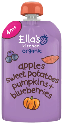 Ella´s Kitchen 苹果-红薯-南瓜-蓝莓泥 4个月起 有机 120g｜Ella's Kitchen Omena-bataatti-kurpitsa-mustikka sose alkaen 4 kk LUOMU 120g