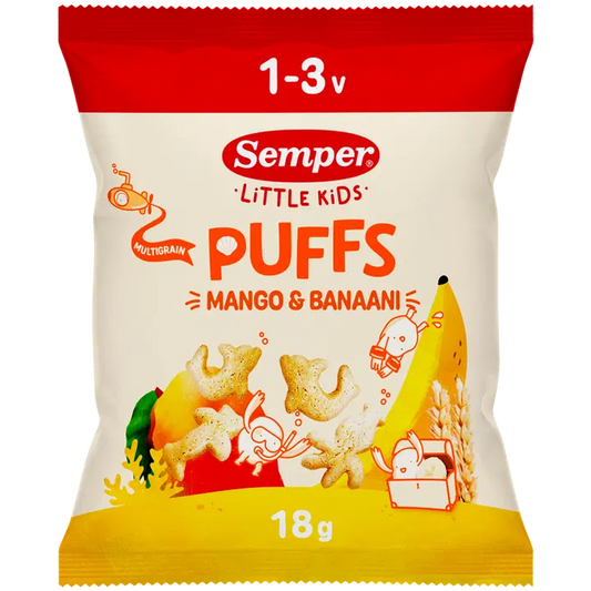 Semper Multigrain Puffs Mango & banana luomunaksu 1-3v 18g｜Semper 杂粮泡芙 芒果和香蕉有机零食 1-3 岁 18g