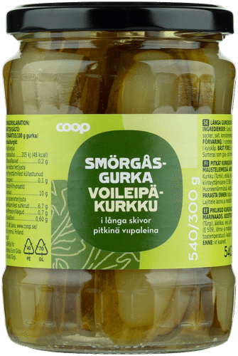 Coop voileipäkurkku pitkinä viipaleina mausteliemessä 540/300 g