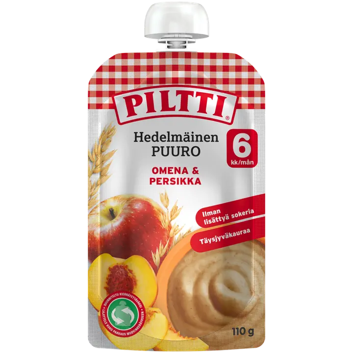 Piltti 110g Hedelmäinen Puuro Omena-persikka 6kk annospussi｜Piltti 110克水果粥苹果桃子6个月袋装