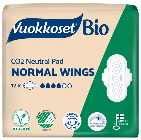 Vuokkoset Bio Normal Wings 薄型带护翼卫生巾 12 片装