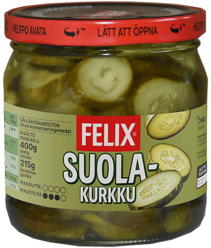 Felix suolakurkku viipaloituja kurkkuja suolamausteliemessä 400/215g
