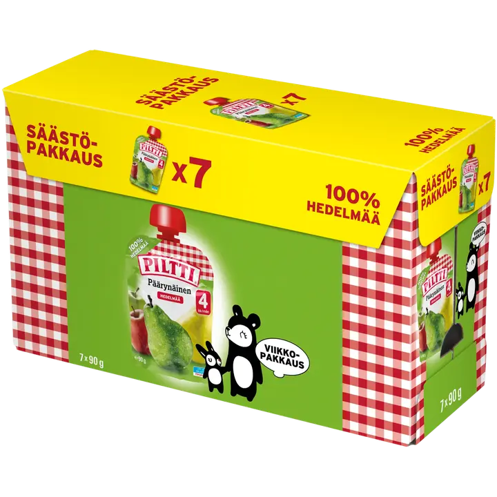 Piltti 7x90g Päärynäinen 100 % HEDELMÄÄ Omenaa ja päärynää 4kk annospussi｜Piltti 7x90 克梨 100% 水果 苹果和梨 4 个月食用袋