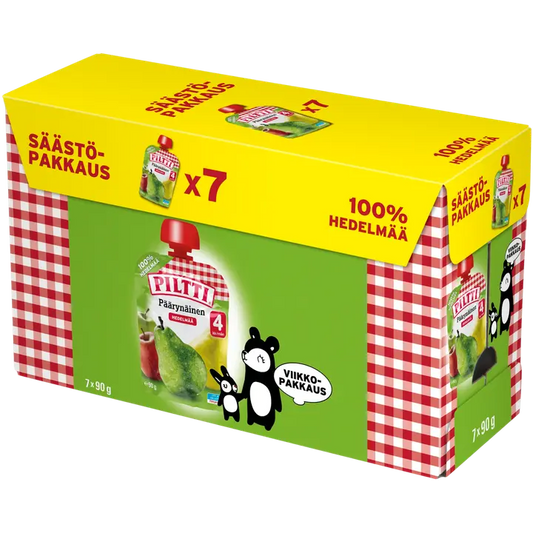 Piltti 7x90g Päärynäinen 100 % HEDELMÄÄ Omenaa ja päärynää 4kk annospussi｜Piltti 7x90 克梨 100% 水果 苹果和梨 4 个月食用袋