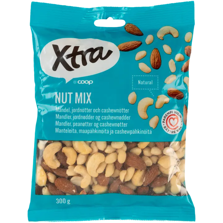 Xtra manteleita, kuorettomia maapähkinöitä ja cashewpähkinöitä 300 g-Xtra 杏仁、带壳花生和腰果 300 g