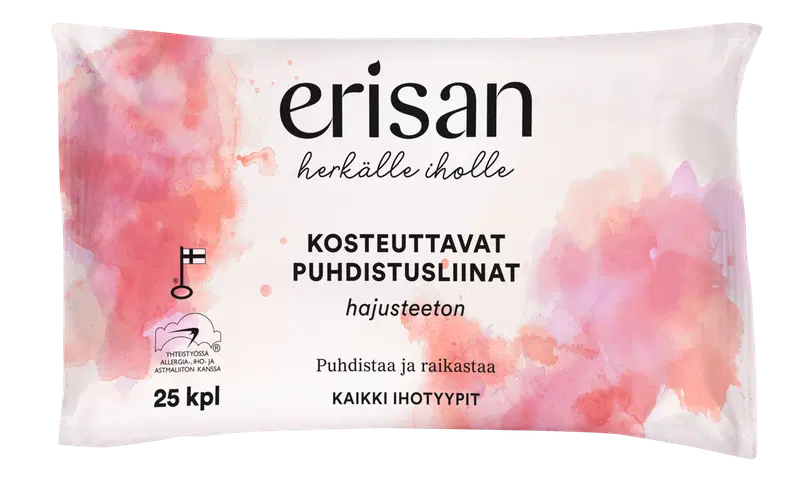 Erisan 无香保湿清洁湿巾 25 kpl｜Erisan Hajusteeton Kosteuttavat Puhdistusliinat 25 kpl