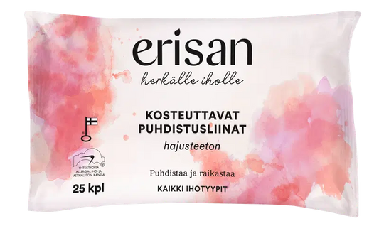 Erisan 无香保湿清洁湿巾 25 kpl｜Erisan Hajusteeton Kosteuttavat Puhdistusliinat 25 kpl