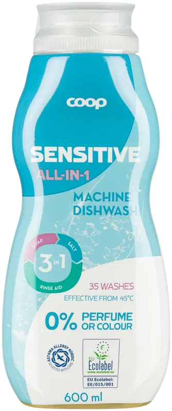 Coop 全合一敏感型洗碗机凝胶 600 ml｜Coop All-in-1 Sensitive konetiskigeeli 600 ml