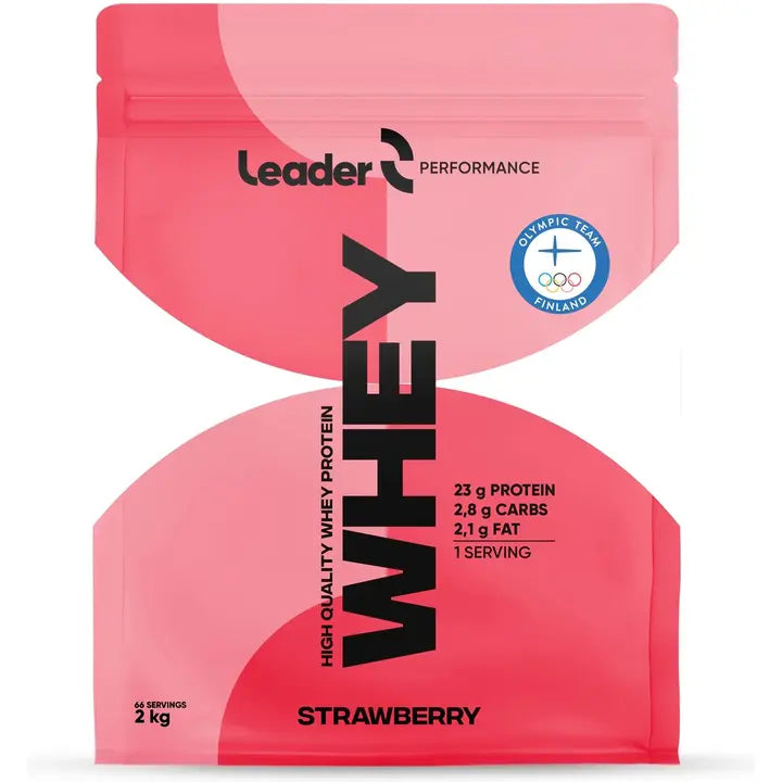 Leader Performance Whey heraproteiinjauhe mansikanmakuinen 2 kg-Leader 性能 Whey 乳清蛋白粉 草莓味 2 kg