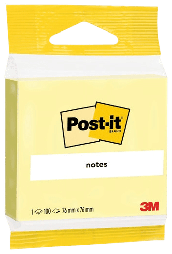 Post-it® viestilaput, Canary Yellow, 1 lehtiö, 76 mm x 76 mm, piikkipakattu, 100% PEFC CH18/0914