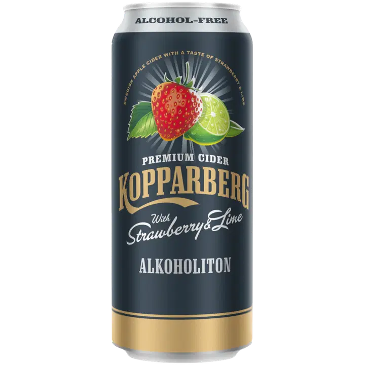 Premium Cider Kopparberg with Strawberry & Lime 0%, Mansikan & Limen makuinen alkoholiton omenasiideri tölkki 50cl｜Kopparberg 优质苹果饮品 Kopparberg 含草莓和酸橙 0%，草莓和酸橙味0度苹果饮品罐装 50cl