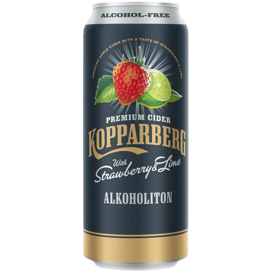 Premium Cider Kopparberg with Strawberry & Lime 0%, Mansikan & Limen makuinen alkoholiton omenasiideri tölkki 50cl｜Kopparberg 优质苹果饮品 Kopparberg 含草莓和酸橙 0%，草莓和酸橙味0度苹果饮品罐装 50cl